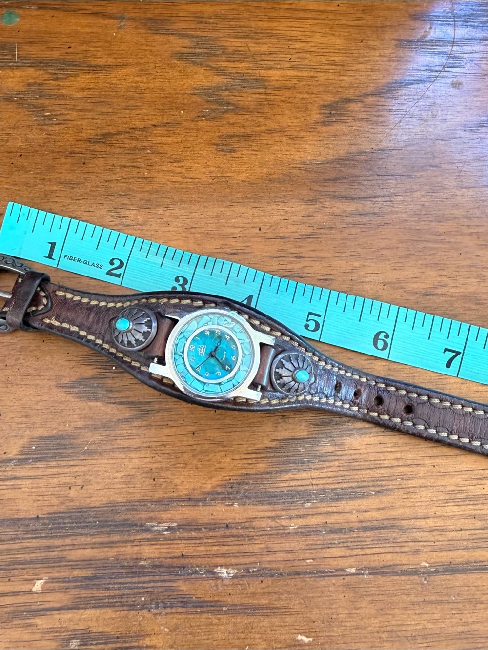 SAAD Turquoise Sterling Leather Belt Watch - Picture 6 of 9